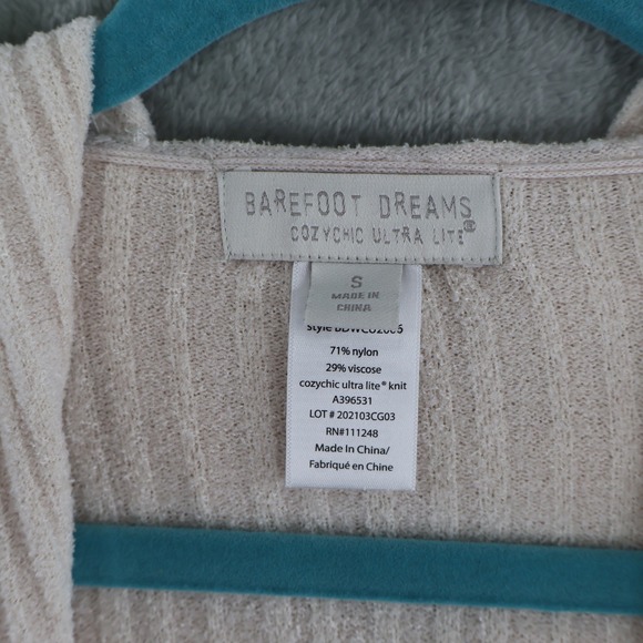 Barefoot Dreams CozyChic Ultra Lite Hooded Cardigan Womens S Cream Soft Lounge - Picture 2 of 16